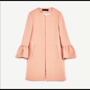 ZARA Frill Sleeve Pink Coat